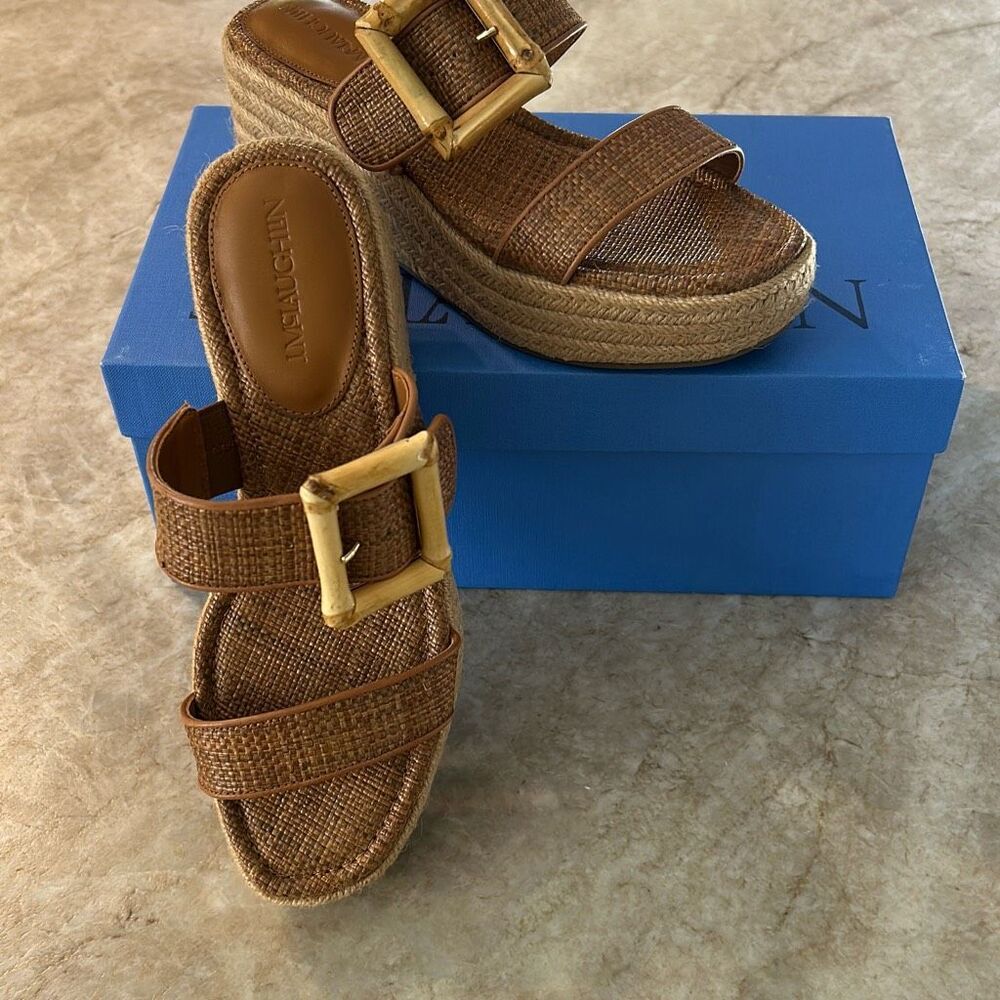J MCLAUGHLIN Straw Espadrille Wedges 7.5